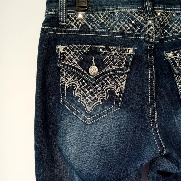 ZCO Jeans  Girls size 14 or Women's size 6  Silver Metallic Sequin  Stretch  GUC - Picture 3 of 11